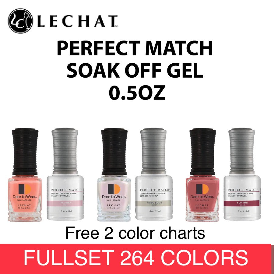 Perfect Match Lechat DUO (Gel and Lacquer; $8.00 ea). Fullset 264 colors. Free 1 Sample Chart